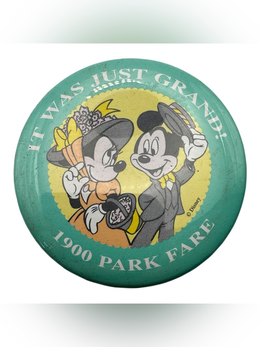 Vintage 1980s Disney 1900 Park Fare Mickey Minnie Pinback Button